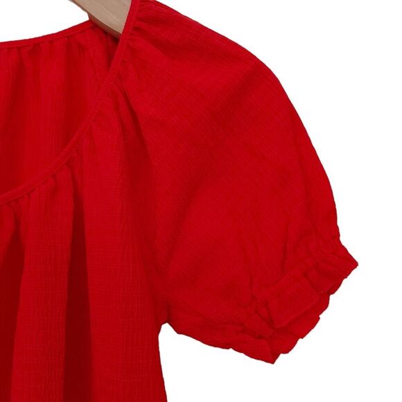 Texture & Thread by Madewell Blouse Womens XXS Red Puffed Sleeve Pleated Boho - Picture 4 of 8